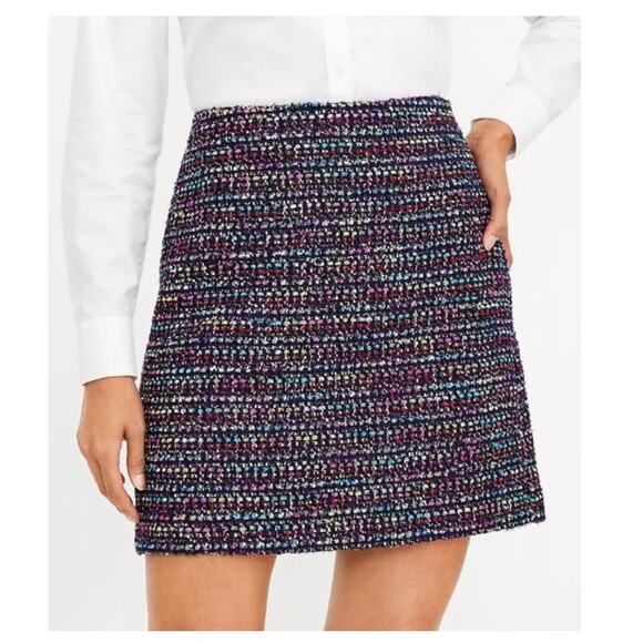 ANN TAYLOR LOFT Tweed Mini Skirt Textured Shimmer A Line Multicolor sz 8 Art - Picture 2 of 13